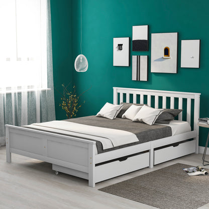 Wooden Solid White Pine Storage Bed With Drawers Bed Furniture Frame For Adults, Kids, Teenagers 4ft6 Double (White 190x135cm)