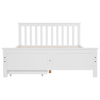 Wooden Solid White Pine Storage Bed With Drawers Bed Furniture Frame For Adults, Kids, Teenagers 4ft6 Double (White 190x135cm)