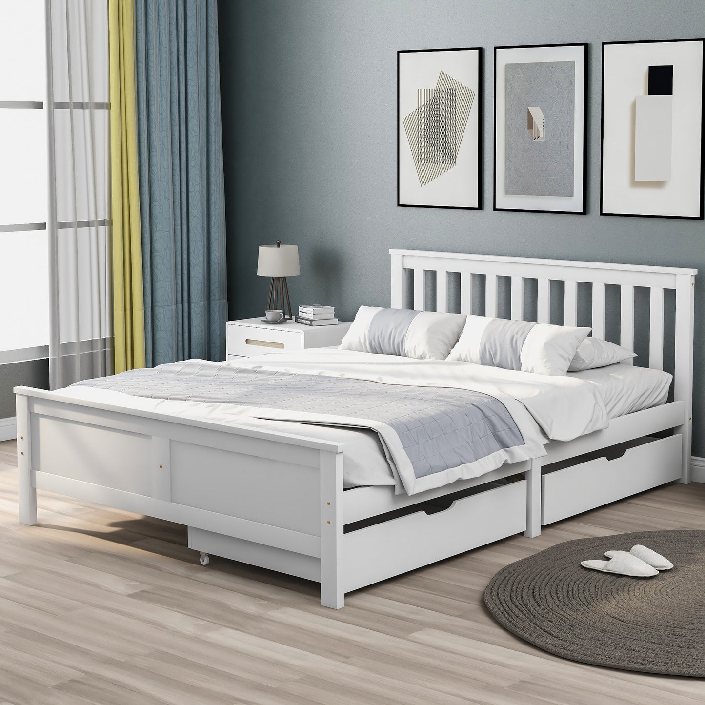 Wooden Solid White Pine Storage Bed With Drawers Bed Furniture Frame For Adults, Kids, Teenagers 4ft6 Double (White 190x135cm)