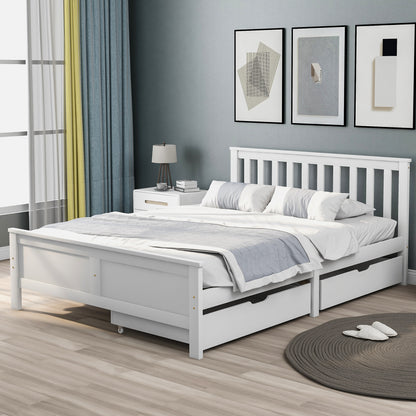 Wooden Solid White Pine Storage Bed With Drawers Bed Furniture Frame For Adults, Kids, Teenagers 4ft6 Double (White 190x135cm)