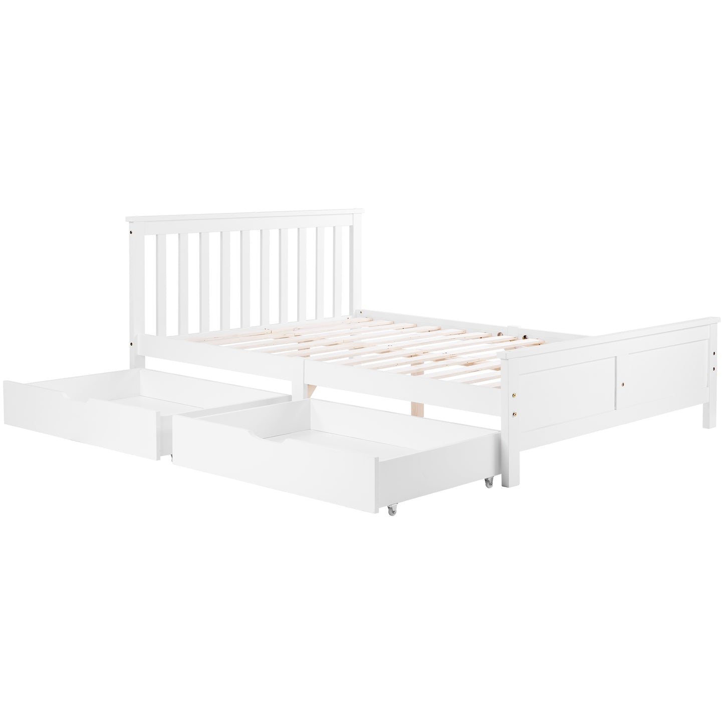 Wooden Solid White Pine Storage Bed With Drawers Bed Furniture Frame For Adults, Kids, Teenagers 4ft6 Double (White 190x135cm)