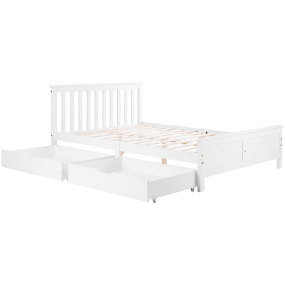 Wooden Solid White Pine Storage Bed With Drawers Bed Furniture Frame For Adults, Kids, Teenagers 4ft6 Double (White 190x135cm)