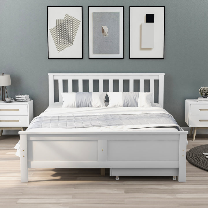 Wooden Solid White Pine Storage Bed With Drawers Bed Furniture Frame For Adults, Kids, Teenagers 4ft6 Double (White 190x135cm)