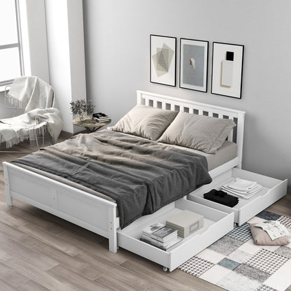 Wooden Solid White Pine Storage Bed With Drawers Bed Furniture Frame For Adults, Kids, Teenagers 4ft6 Double (White 190x135cm)
