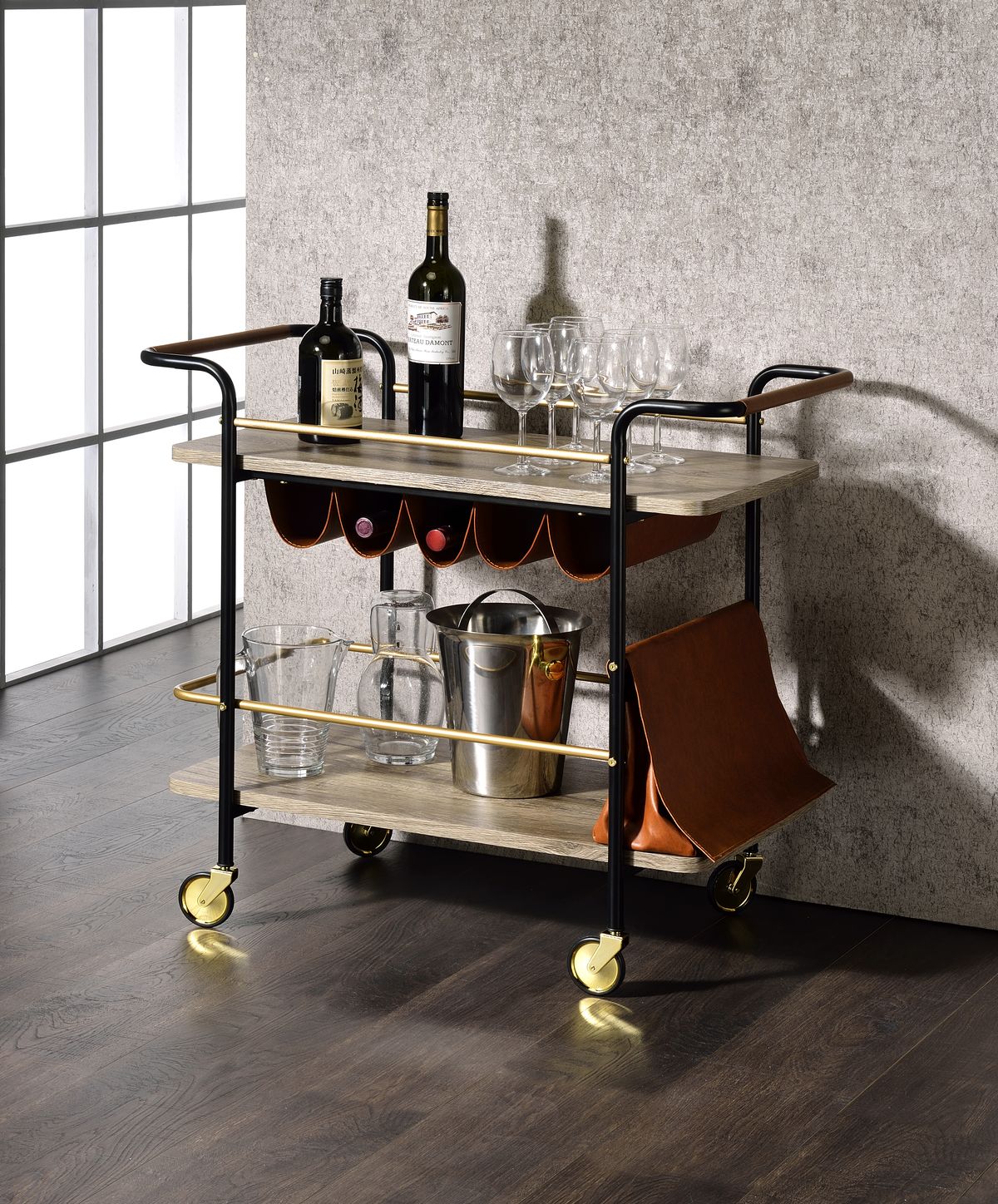 Naude Serving Cart, Natural, Gold & Black Finish 98417