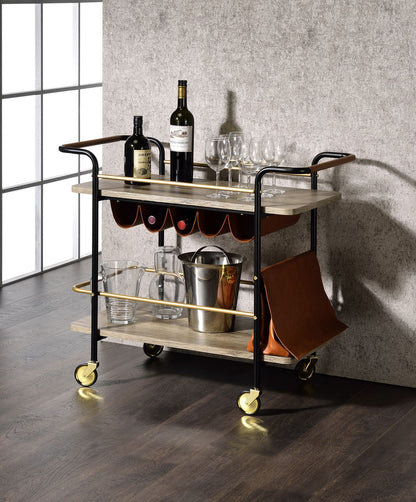 Naude Serving Cart, Natural, Gold & Black Finish 98417