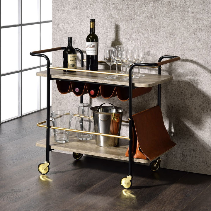 Naude Serving Cart, Natural, Gold & Black Finish 98417