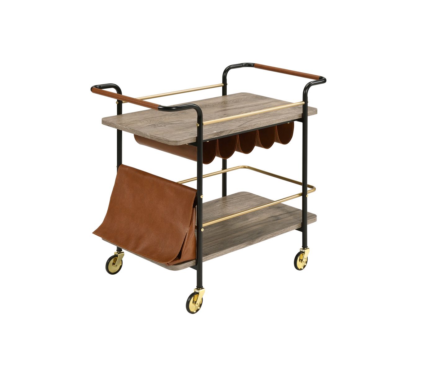 Naude Serving Cart, Natural, Gold & Black Finish 98417