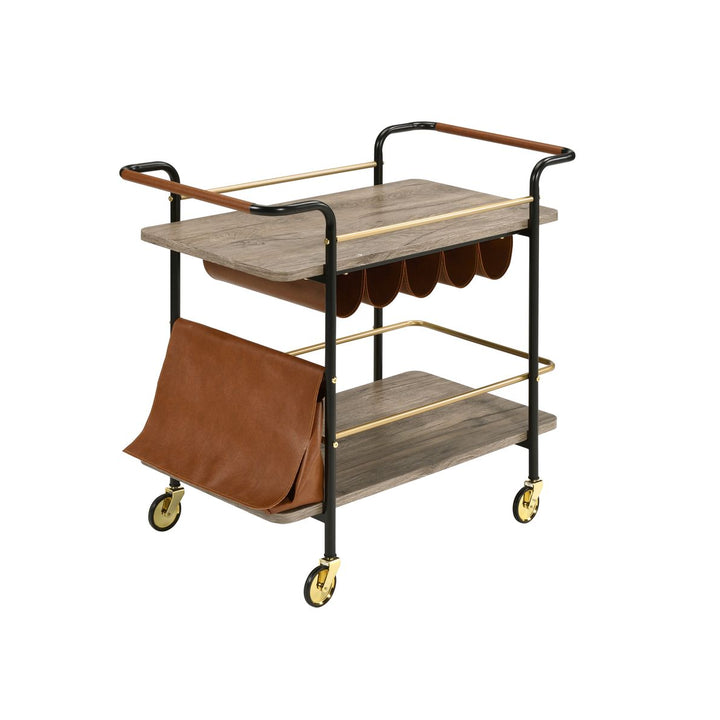 Naude Serving Cart, Natural, Gold & Black Finish 98417