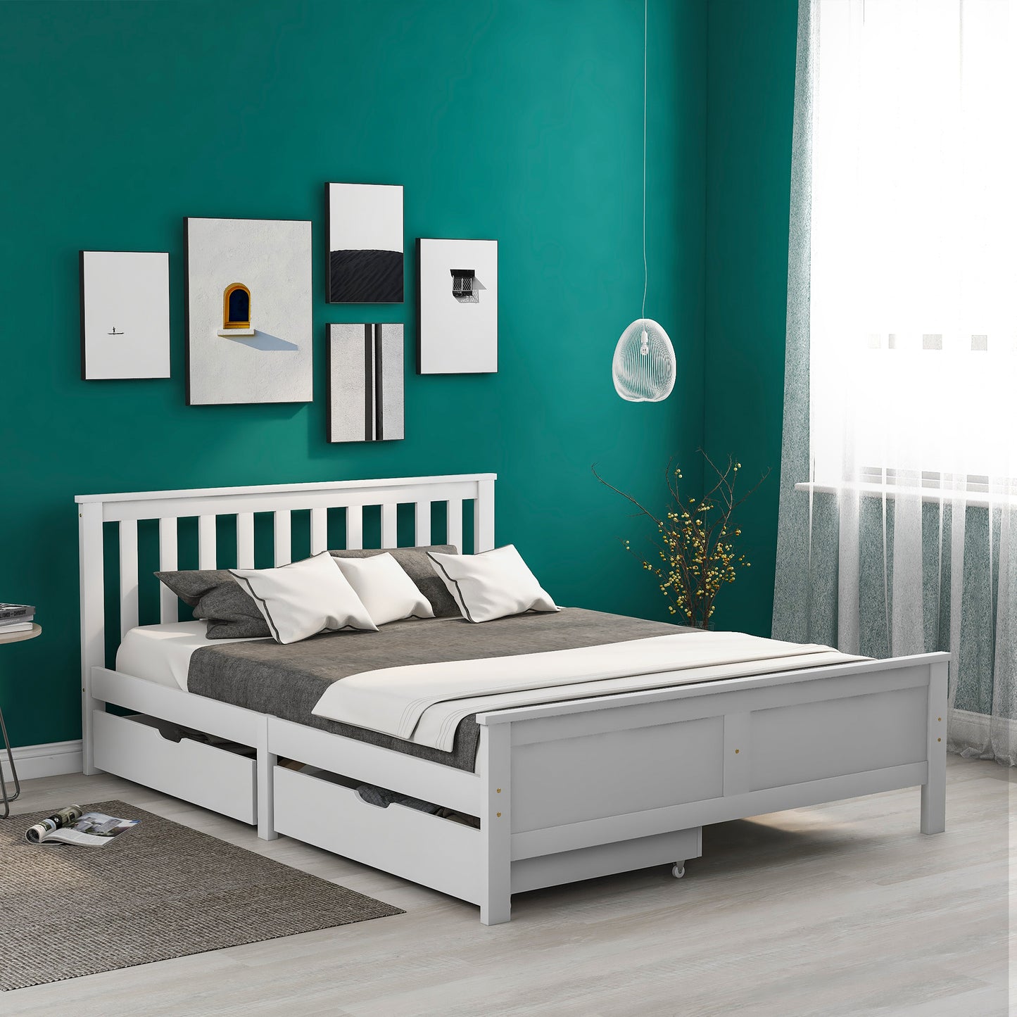 Wooden Solid White Pine Storage Bed With Drawers Bed Furniture Frame For Adults, Kids, Teenagers 4ft6 Double (White 190x135cm)