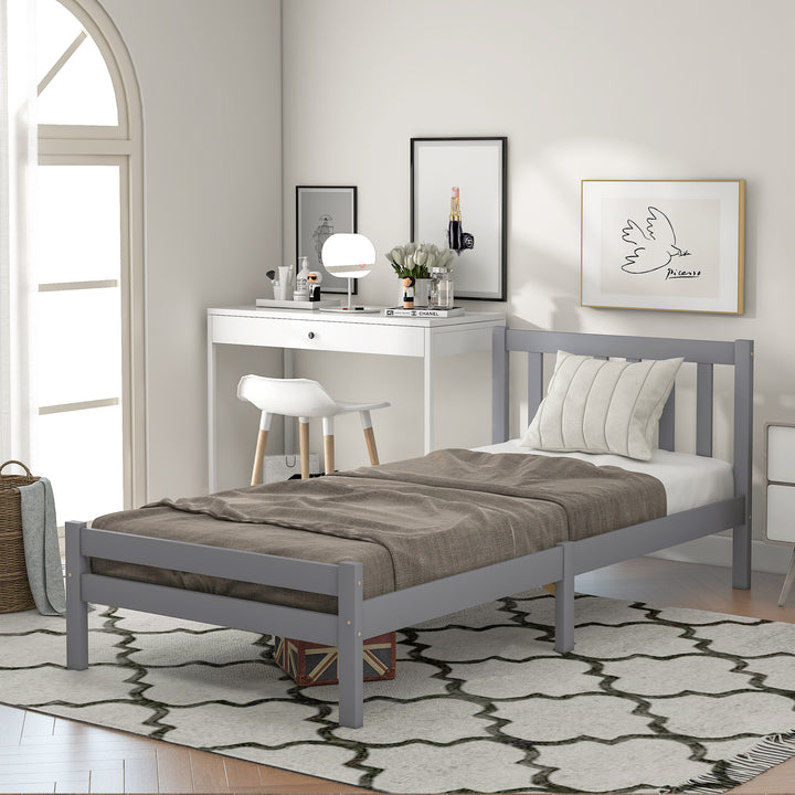 Wooden Bed Frame, Single Bed 3ft Solid Wooden Bed Frame, Bedroom Furniture for Adults, Kids, Teenagers ,90 x 190 cm (Grey)