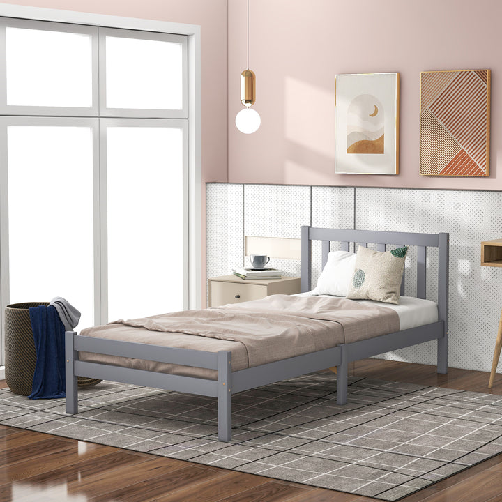 Wooden Bed Frame, Single Bed 3ft Solid Wooden Bed Frame, Bedroom Furniture for Adults, Kids, Teenagers ,90 x 190 cm (Grey)