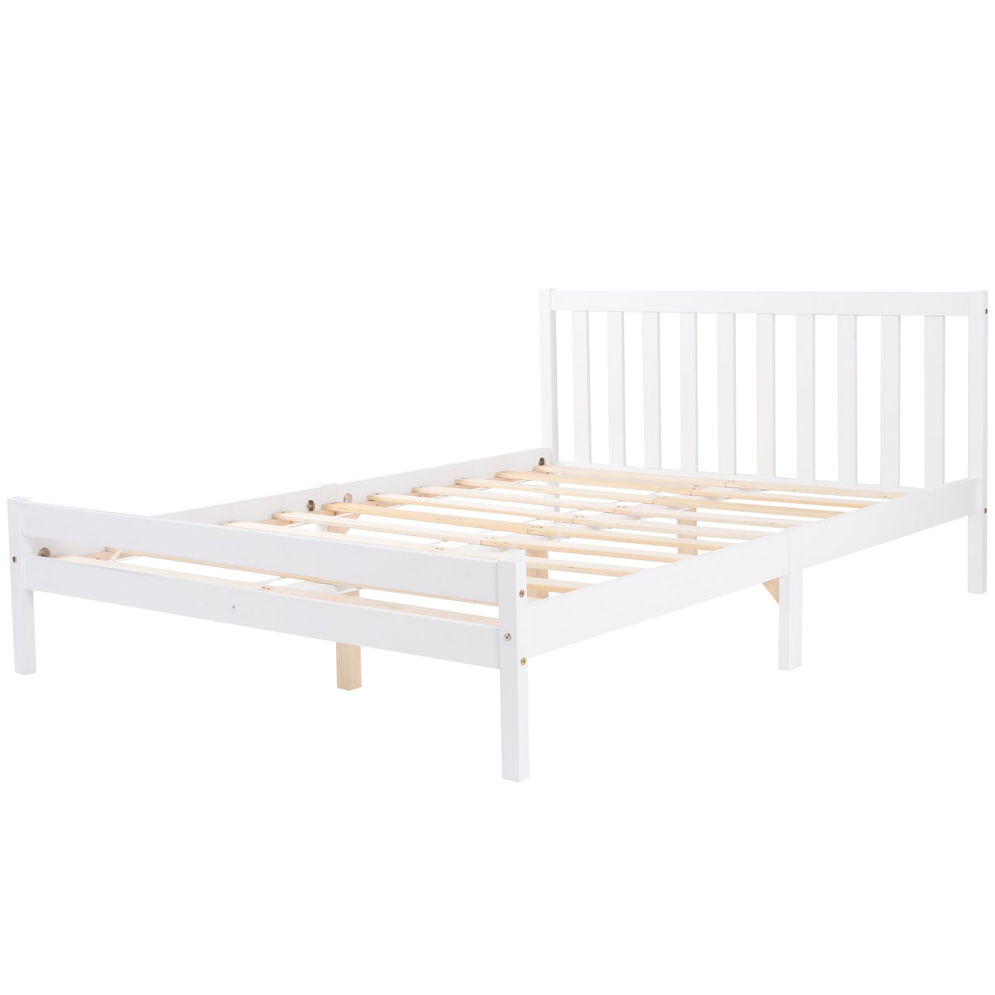 Wooden Bed Frame, Double Bed 4ft6 Solid Wooden Bed Frame, Bedroom Furniture for Adults, Kids, Teenagers, 135 x 190 cm (White)