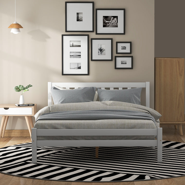 Wooden Bed Frame, Double Bed 4ft6 Solid Wooden Bed Frame, Bedroom Furniture for Adults, Kids, Teenagers, 135 x 190 cm (White)