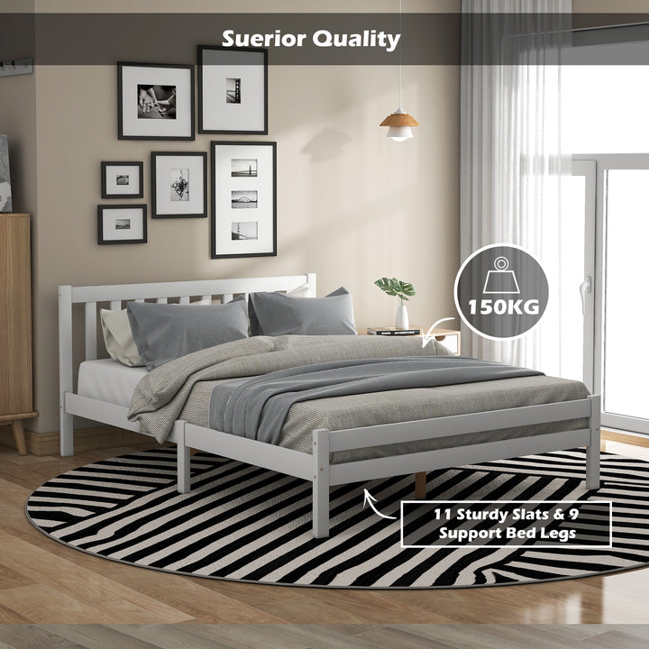 Wooden Bed Frame, Double Bed 4ft6 Solid Wooden Bed Frame, Bedroom Furniture for Adults, Kids, Teenagers, 135 x 190 cm (White)