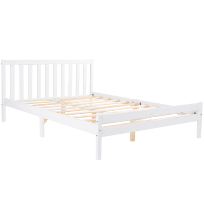 Wooden Bed Frame, Double Bed 4ft6 Solid Wooden Bed Frame, Bedroom Furniture for Adults, Kids, Teenagers, 135 x 190 cm (White)