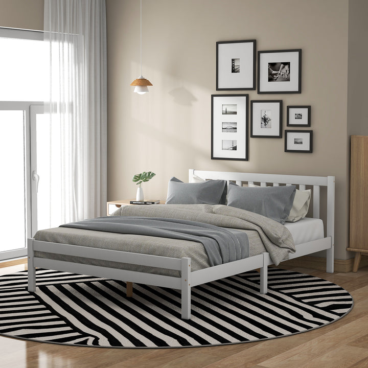 Wooden Bed Frame, Double Bed 4ft6 Solid Wooden Bed Frame, Bedroom Furniture for Adults, Kids, Teenagers, 135 x 190 cm (White)
