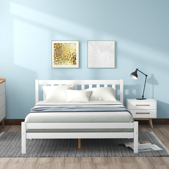 Wooden Bed Frame, Double Bed 4ft6 Solid Wooden Bed Frame, Bedroom Furniture for Adults, Kids, Teenagers, 135 x 190 cm (White)