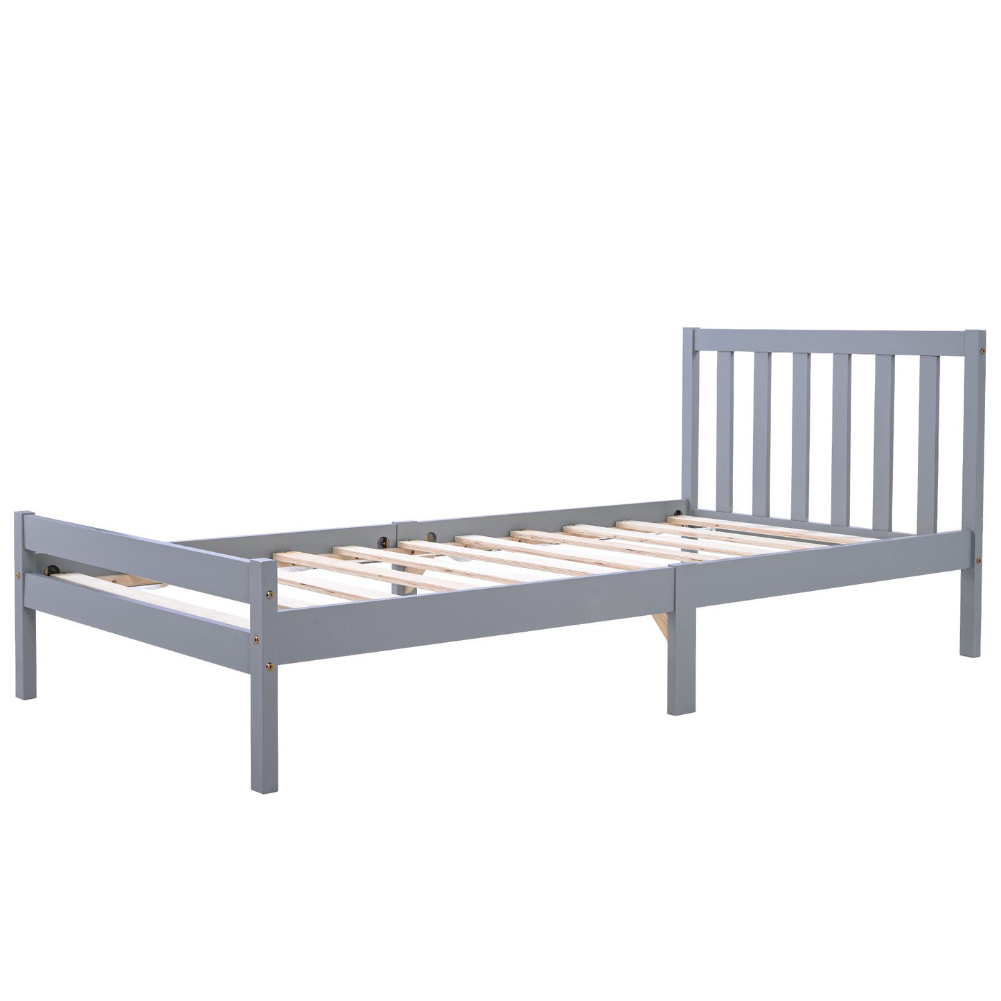 Wooden Bed Frame, Single Bed 3ft Solid Wooden Bed Frame, Bedroom Furniture for Adults, Kids, Teenagers ,90 x 190 cm (Grey)