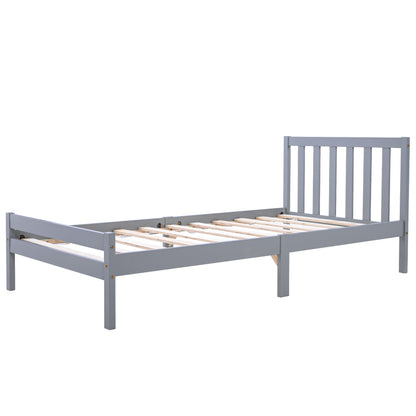 Wooden Bed Frame, Single Bed 3ft Solid Wooden Bed Frame, Bedroom Furniture for Adults, Kids, Teenagers ,90 x 190 cm (Grey)