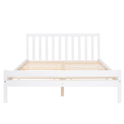 Wooden Bed Frame, Double Bed 4ft6 Solid Wooden Bed Frame, Bedroom Furniture for Adults, Kids, Teenagers, 135 x 190 cm (White)