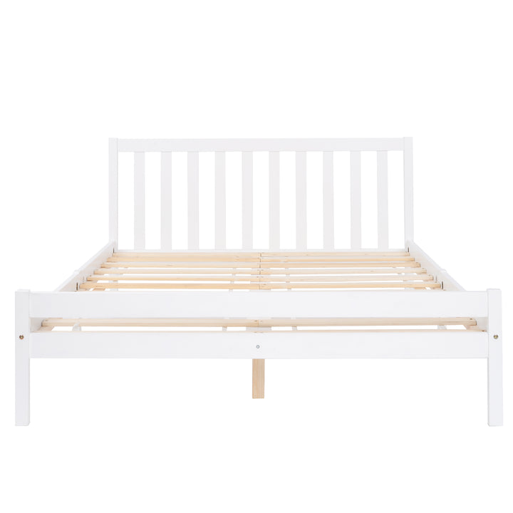 Wooden Bed Frame, Double Bed 4ft6 Solid Wooden Bed Frame, Bedroom Furniture for Adults, Kids, Teenagers, 135 x 190 cm (White)