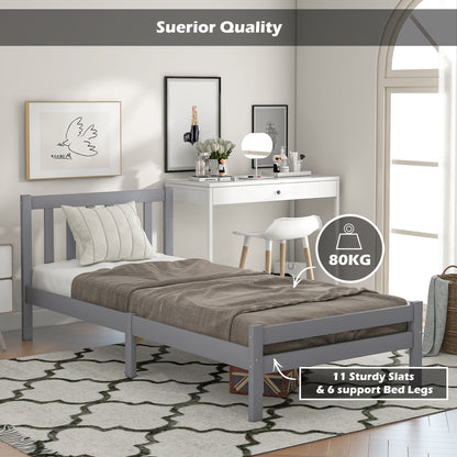 Wooden Bed Frame, Single Bed 3ft Solid Wooden Bed Frame, Bedroom Furniture for Adults, Kids, Teenagers ,90 x 190 cm (Grey)