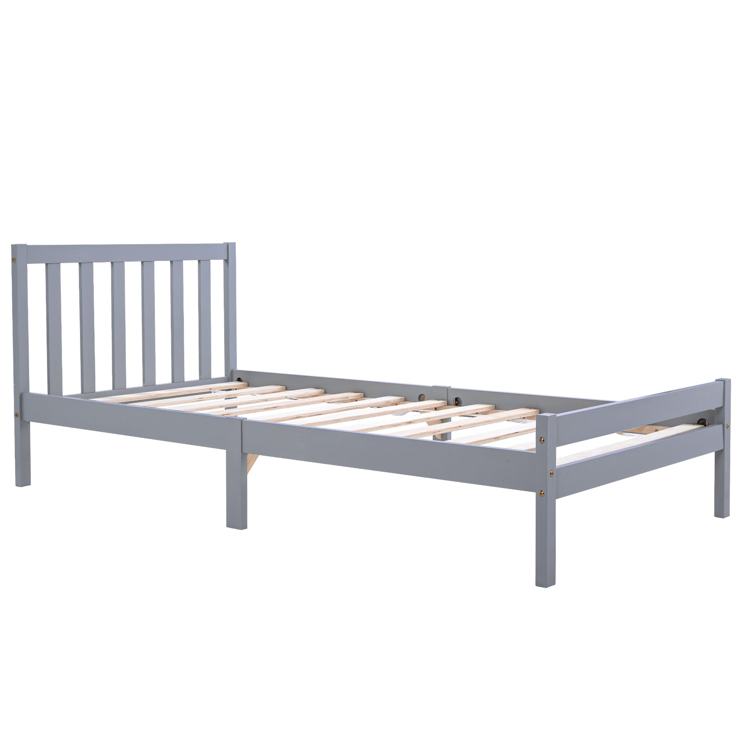 Wooden Bed Frame, Single Bed 3ft Solid Wooden Bed Frame, Bedroom Furniture for Adults, Kids, Teenagers ,90 x 190 cm (Grey)