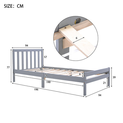 Wooden Bed Frame, Single Bed 3ft Solid Wooden Bed Frame, Bedroom Furniture for Adults, Kids, Teenagers ,90 x 190 cm (Grey)
