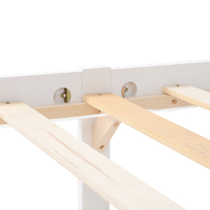 Wooden Bed Frame, Double Bed 4ft6 Solid Wooden Bed Frame, Bedroom Furniture for Adults, Kids, Teenagers, 135 x 190 cm (White)