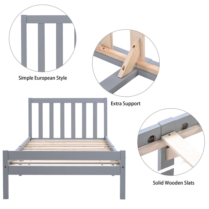 Wooden Bed Frame, Single Bed 3ft Solid Wooden Bed Frame, Bedroom Furniture for Adults, Kids, Teenagers ,90 x 190 cm (Grey)
