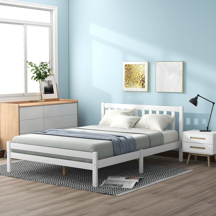 Wooden Bed Frame, Double Bed 4ft6 Solid Wooden Bed Frame, Bedroom Furniture for Adults, Kids, Teenagers, 135 x 190 cm (White)