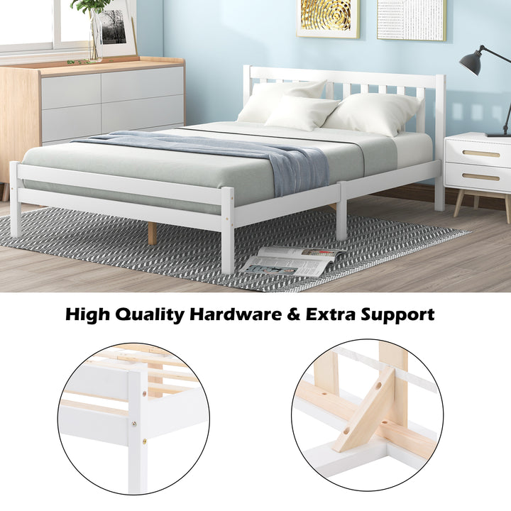 Wooden Bed Frame, Double Bed 4ft6 Solid Wooden Bed Frame, Bedroom Furniture for Adults, Kids, Teenagers, 135 x 190 cm (White)