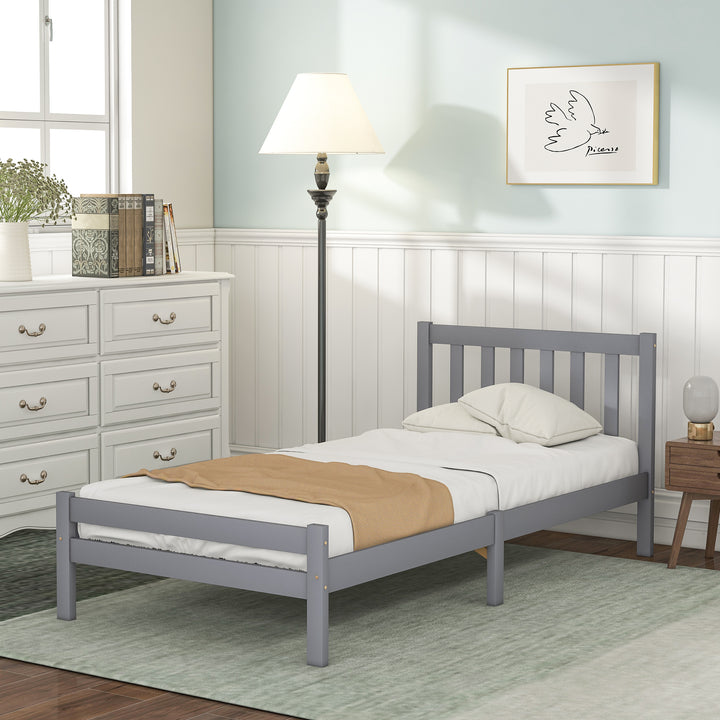 Wooden Bed Frame, Single Bed 3ft Solid Wooden Bed Frame, Bedroom Furniture for Adults, Kids, Teenagers ,90 x 190 cm (Grey)