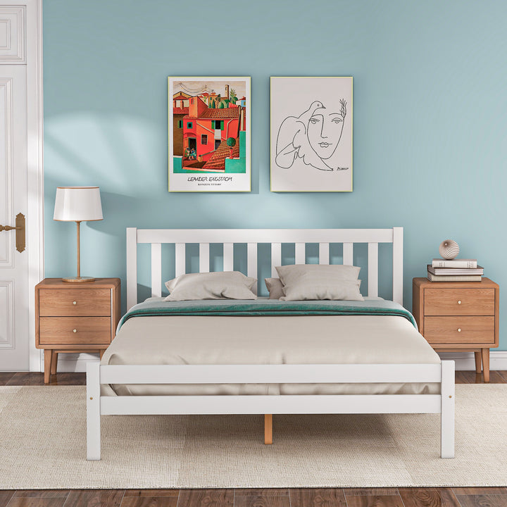 Wooden Bed Frame, Double Bed 4ft6 Solid Wooden Bed Frame, Bedroom Furniture for Adults, Kids, Teenagers, 135 x 190 cm (White)