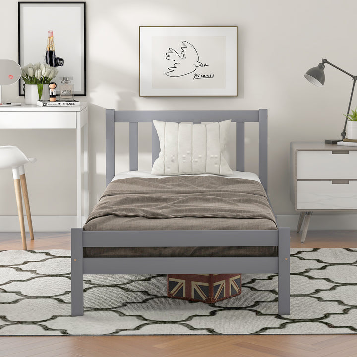 Wooden Bed Frame, Single Bed 3ft Solid Wooden Bed Frame, Bedroom Furniture for Adults, Kids, Teenagers ,90 x 190 cm (Grey)