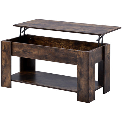 Lift up Top Coffee Table with storage and shelf living room(Rustic Brown)