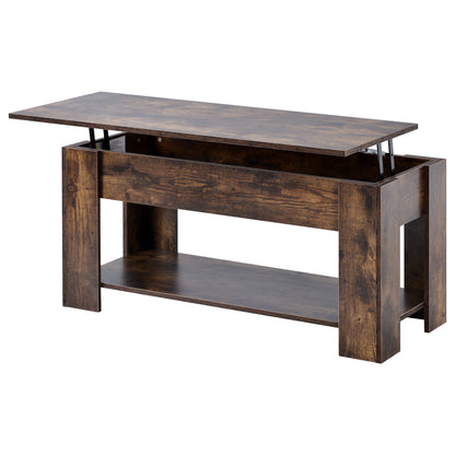 Lift up Top Coffee Table with storage and shelf living room(Rustic Brown)