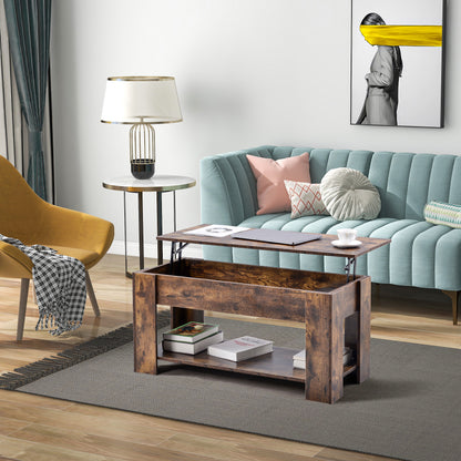 Lift up Top Coffee Table with storage and shelf living room(Rustic Brown)
