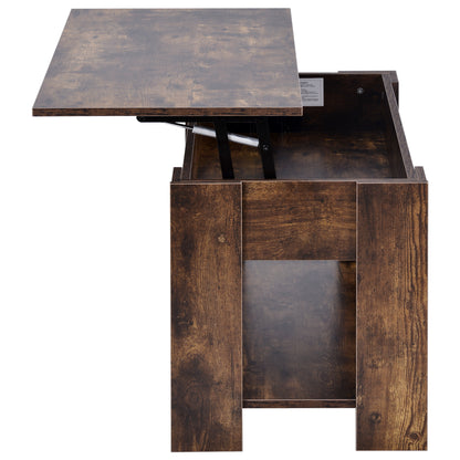 Lift up Top Coffee Table with storage and shelf living room(Rustic Brown)
