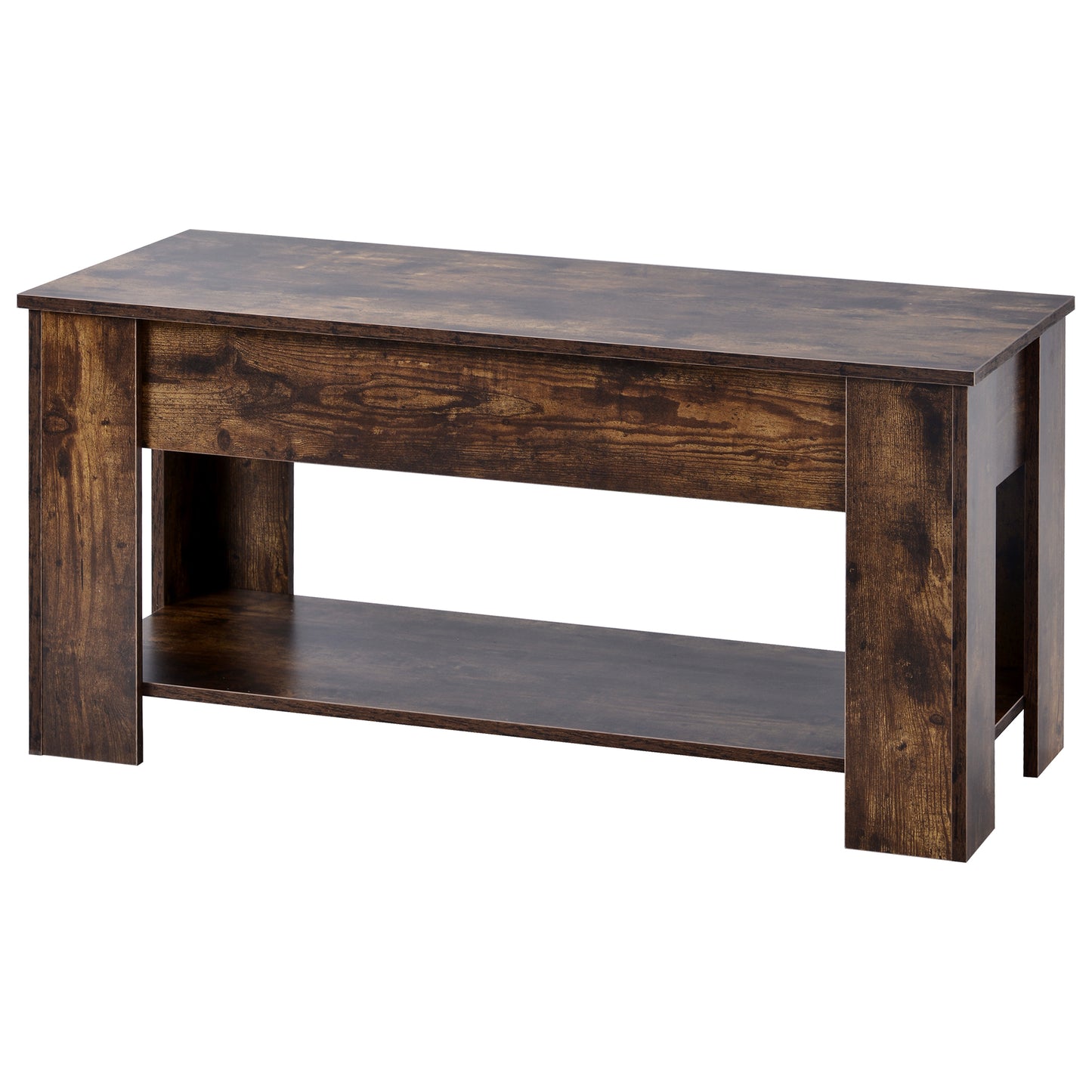Lift up Top Coffee Table with storage and shelf living room(Rustic Brown)
