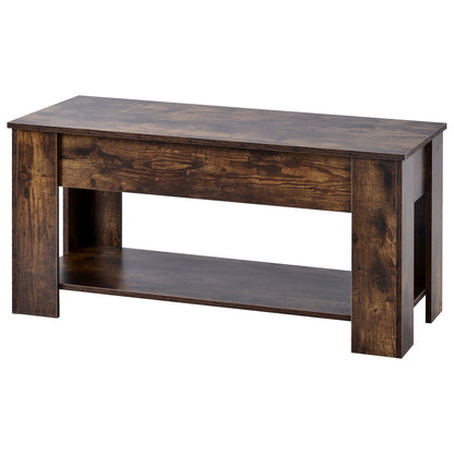 Lift up Top Coffee Table with storage and shelf living room(Rustic Brown)