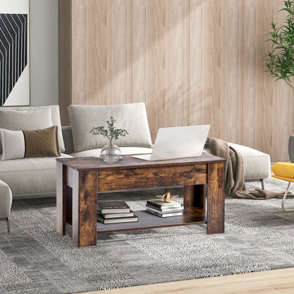 Lift up Top Coffee Table with storage and shelf living room(Rustic Brown)