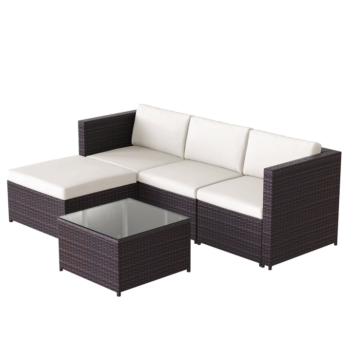 Garden Corner Sofa Rattan Corner Sofa Garden Furniture Patio Set Garden Entertaining Set Garden Rattan Furniture Lounge Set (Brown)