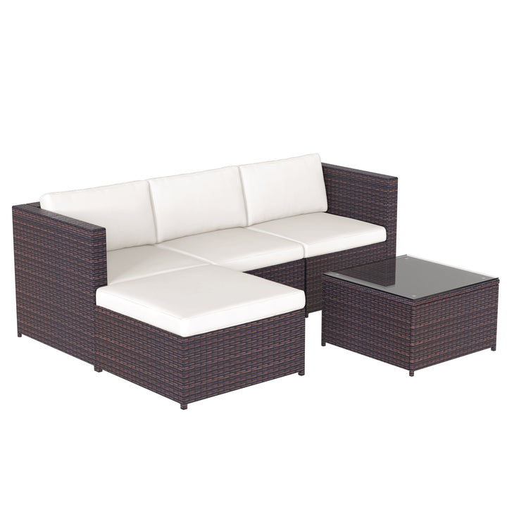 Garden Corner Sofa Rattan Corner Sofa Garden Furniture Patio Set Garden Entertaining Set Garden Rattan Furniture Lounge Set (Brown)