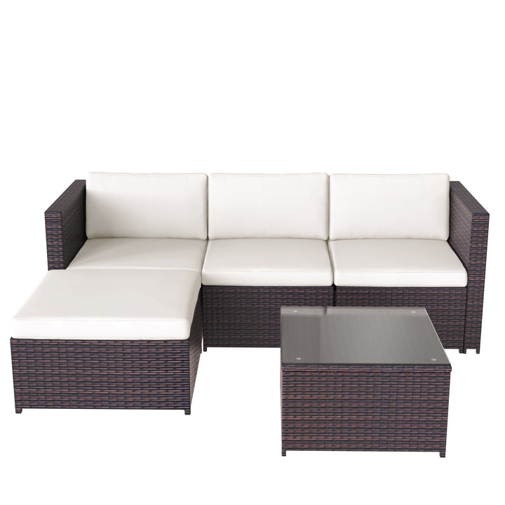 Garden Corner Sofa Rattan Corner Sofa Garden Furniture Patio Set Garden Entertaining Set Garden Rattan Furniture Lounge Set (Brown)