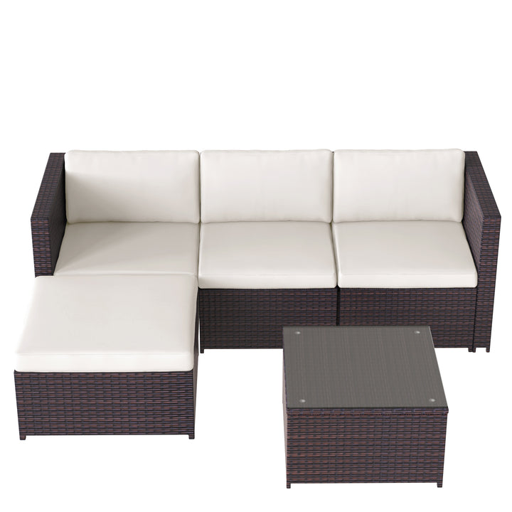 Garden Corner Sofa Rattan Corner Sofa Garden Furniture Patio Set Garden Entertaining Set Garden Rattan Furniture Lounge Set (Brown)