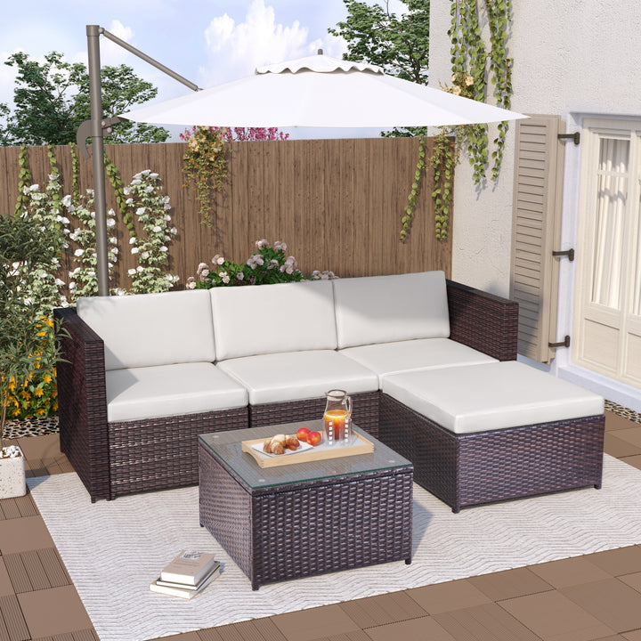 Garden Corner Sofa Rattan Corner Sofa Garden Furniture Patio Set Garden Entertaining Set Garden Rattan Furniture Lounge Set (Brown)