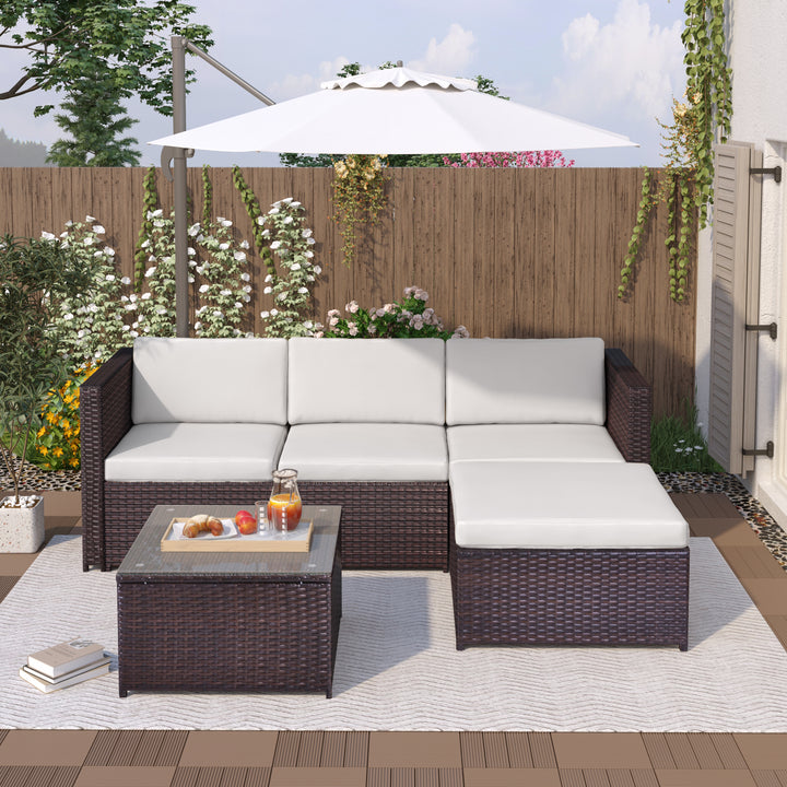 Garden Corner Sofa Rattan Corner Sofa Garden Furniture Patio Set Garden Entertaining Set Garden Rattan Furniture Lounge Set (Brown)