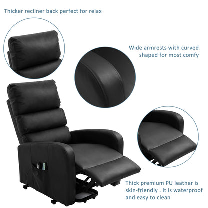 Power Massage Lift Recliner Chair with Heat & Vibration for Elderly, Heavy Duty and Safety Motion Reclining Mechanism, 2 Side Pockets , Remote control, Faux Leather